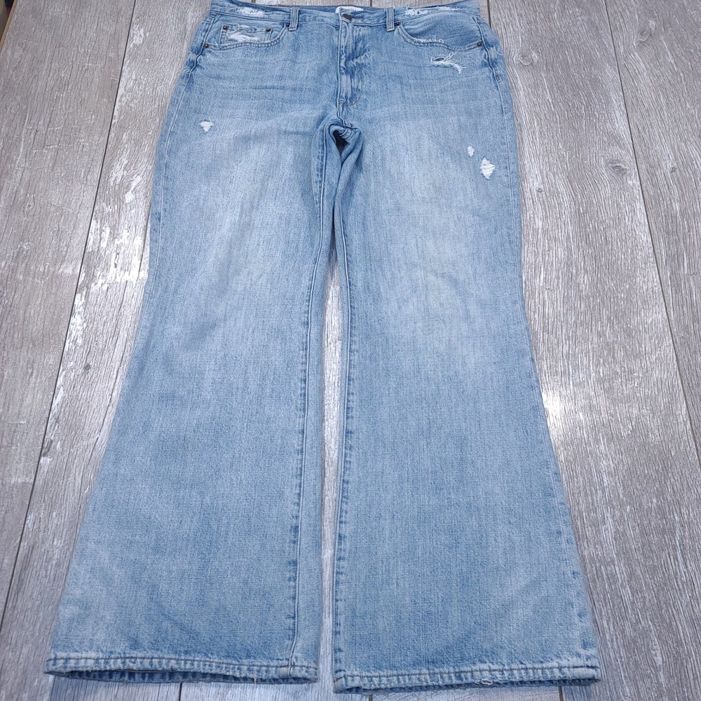 Pistola Wide Leg Jeans Womens 32 Light Blue Distressed Denim High Rise Relaxed